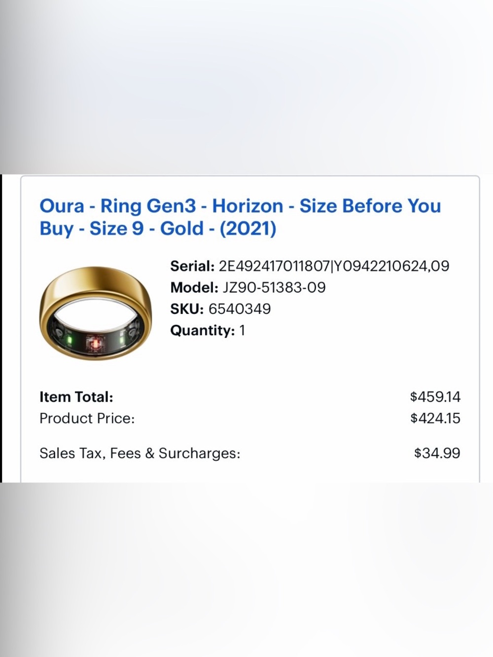 Oura Ring Gen3 Horizon - gold, size 9